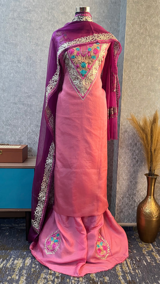 Pink Soft Tissue Kashmiri Suit