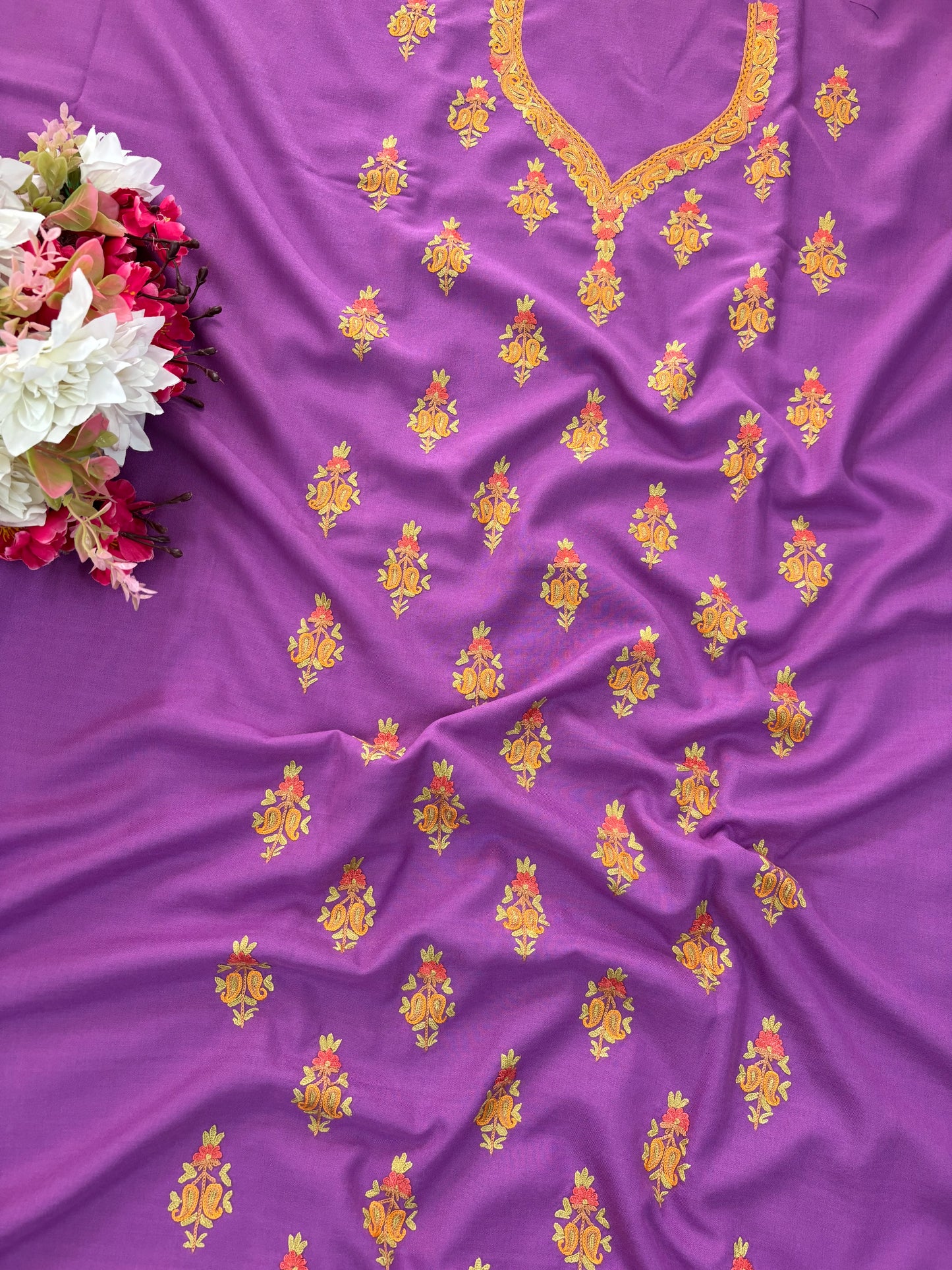 Cotton Lilac Two Piece Set (Hand Embroidered)