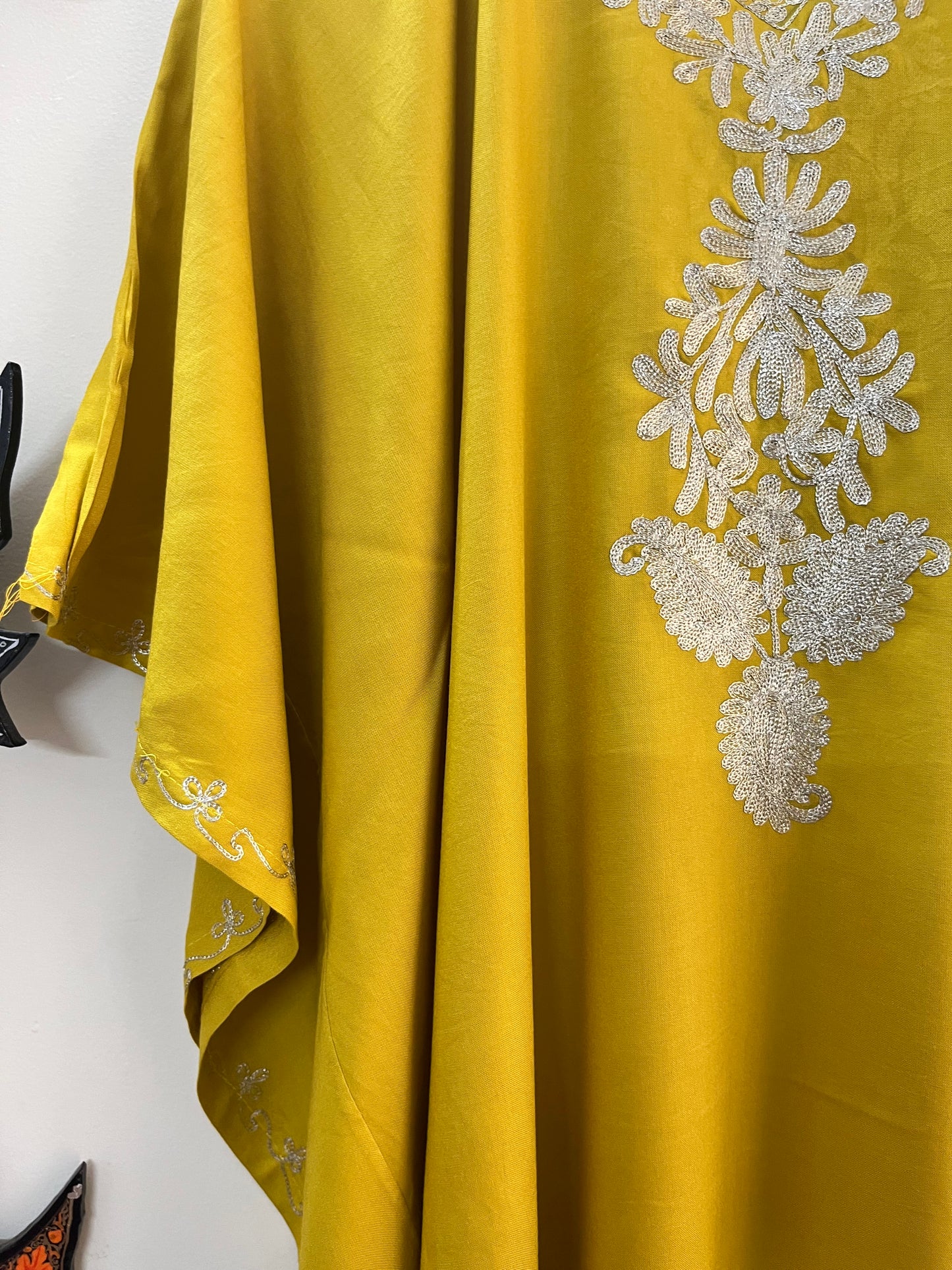 Golden Yellow Rayon Cotton Kashmiri Tilla Kaftan