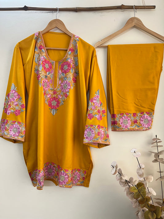 Golden Yellow Cotton Stitched Co-ord Set