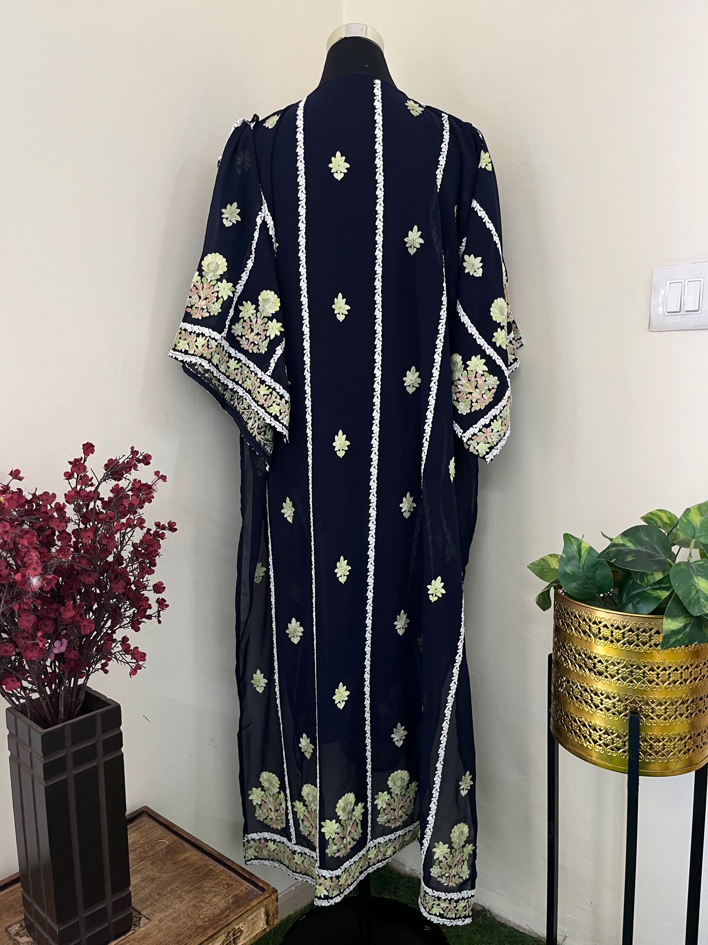 Black Georgette All over Work Aari Embroidered Unstitched Kurta