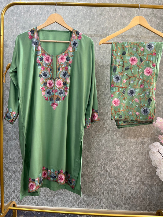 Green Cotton Stitched Co-ord Set(46)