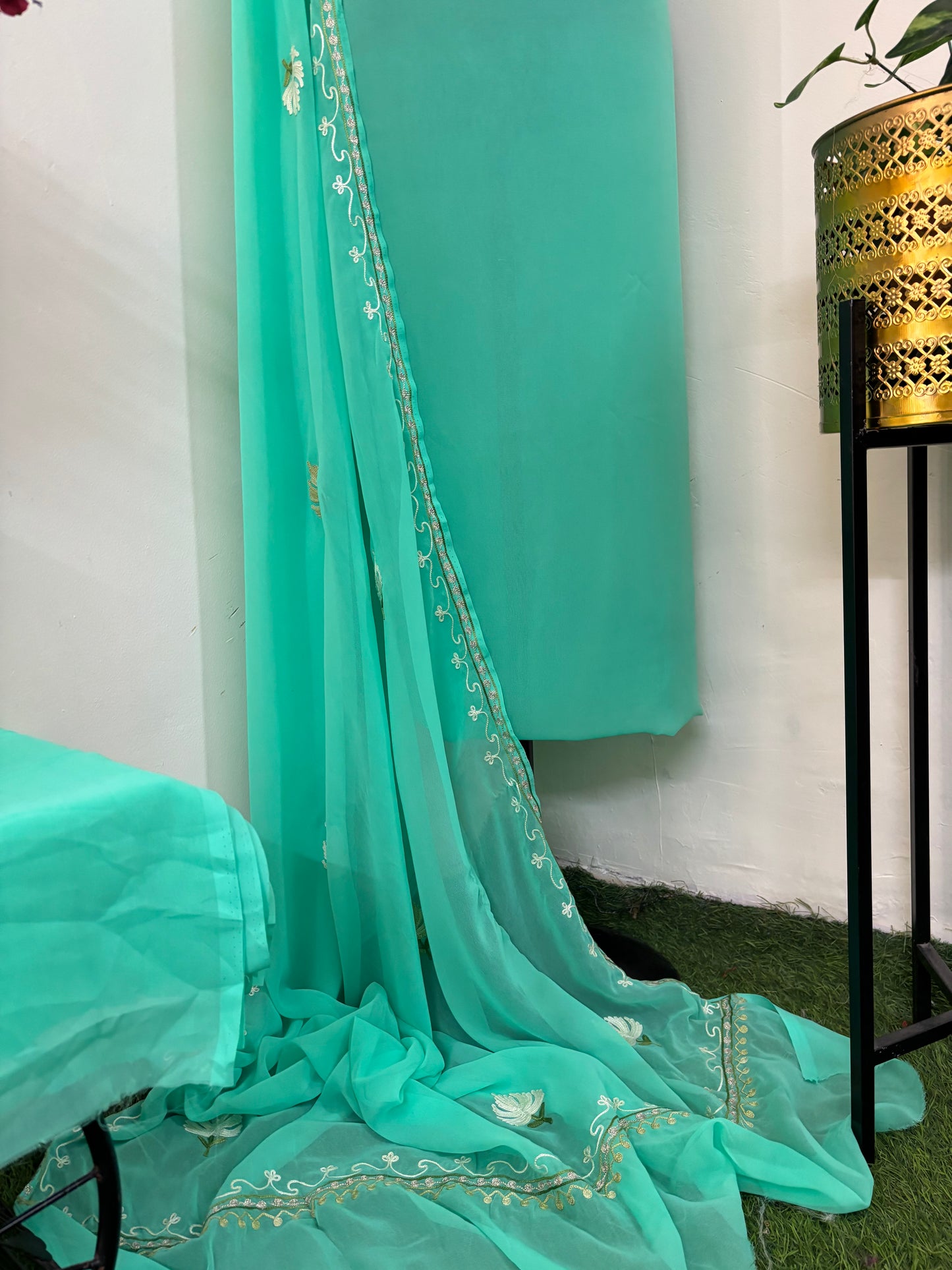 Sea Green Georgette 3pc Aari Embroidered Suit
