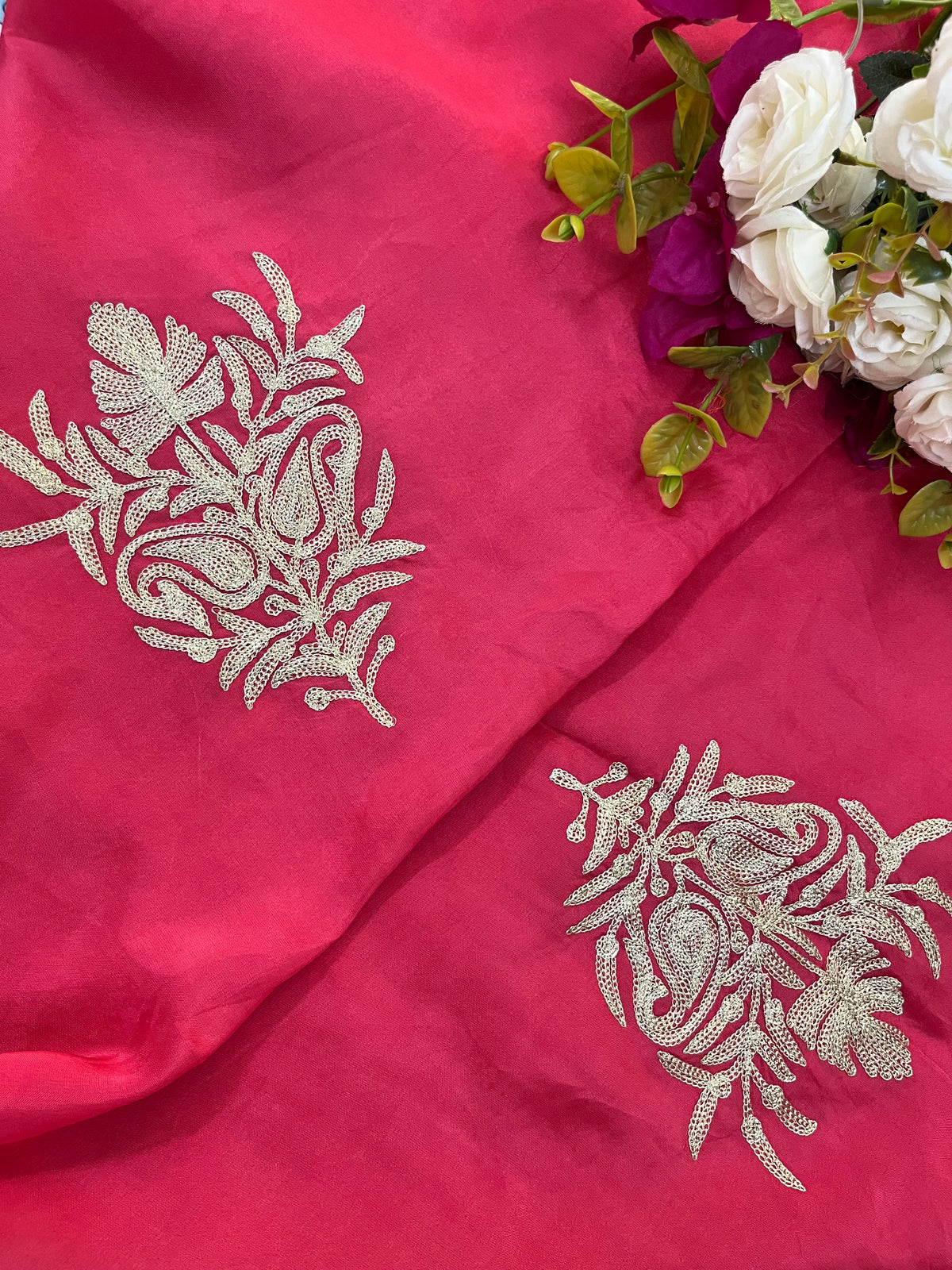 Carrot Pink Sanam Silk Kashmiri Suit