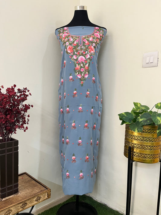 English Grey Georgette Kashmiri Kurta Material
