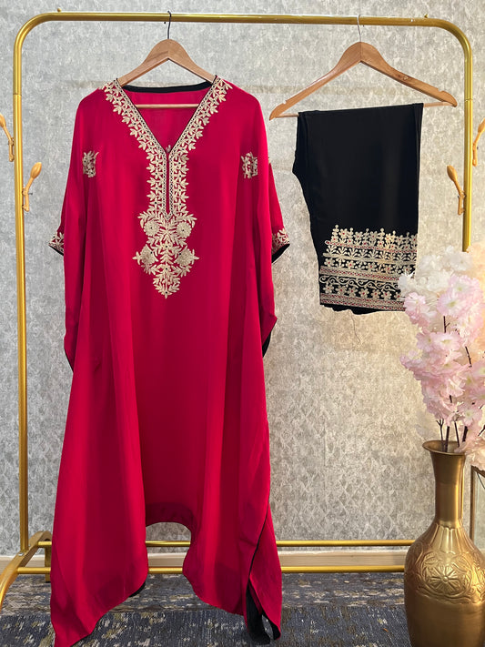 Hot Pink Silk Kashmiri Kaftan Set size (44)