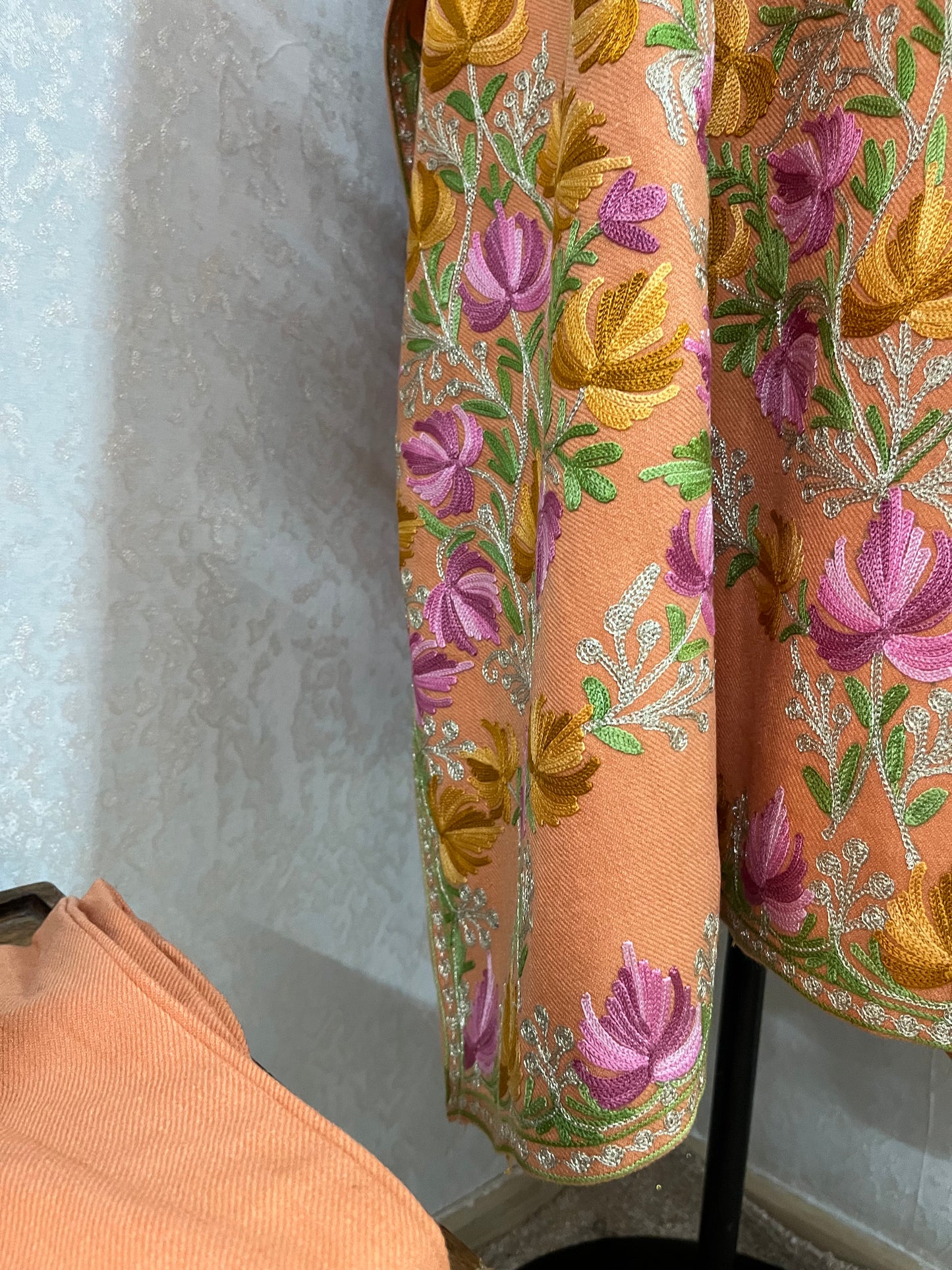 Orange Woollen Kashmiri Kaftan Set