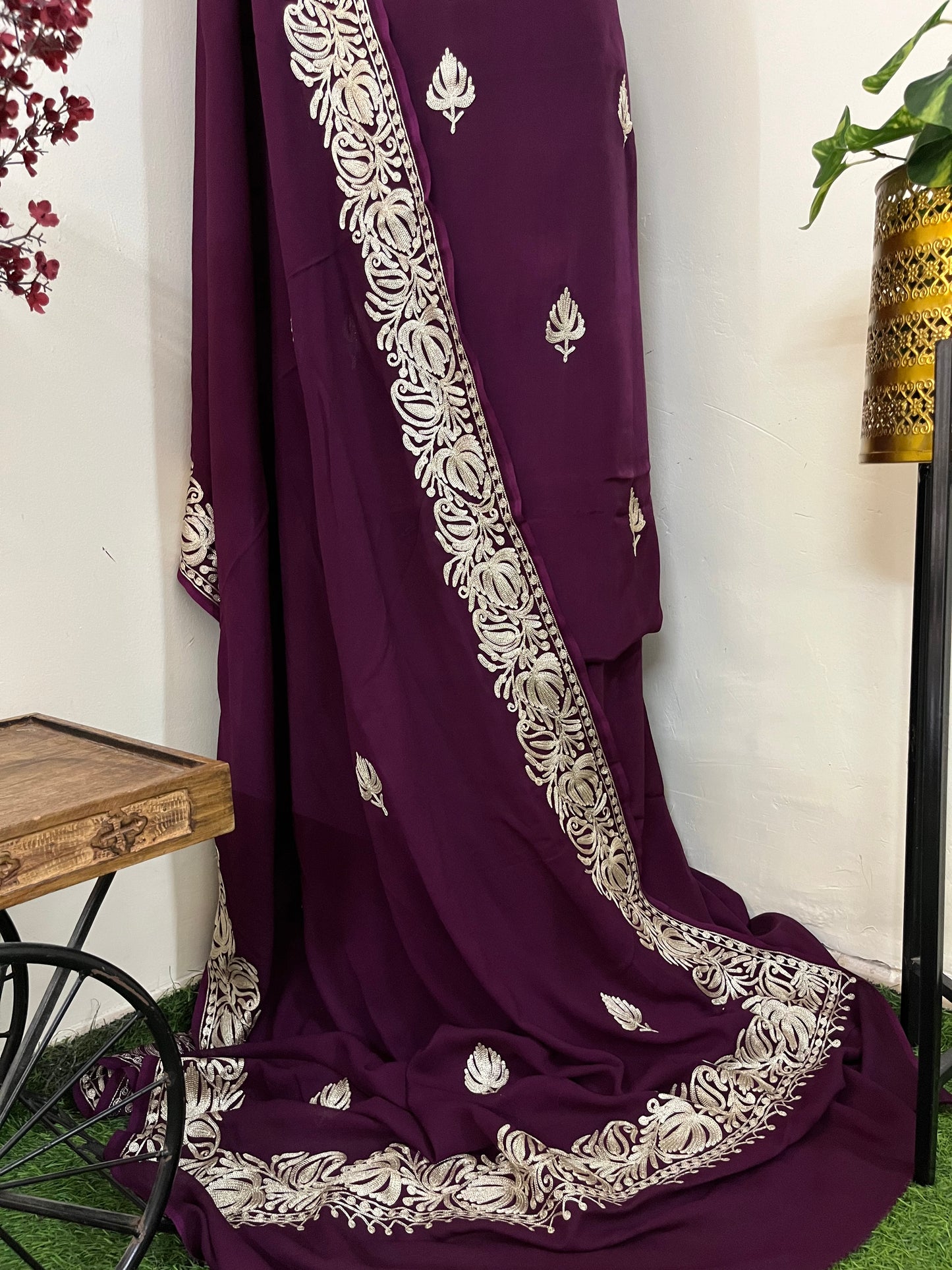 ‘Kalaa’ Wine Crape Kashmiri Suit