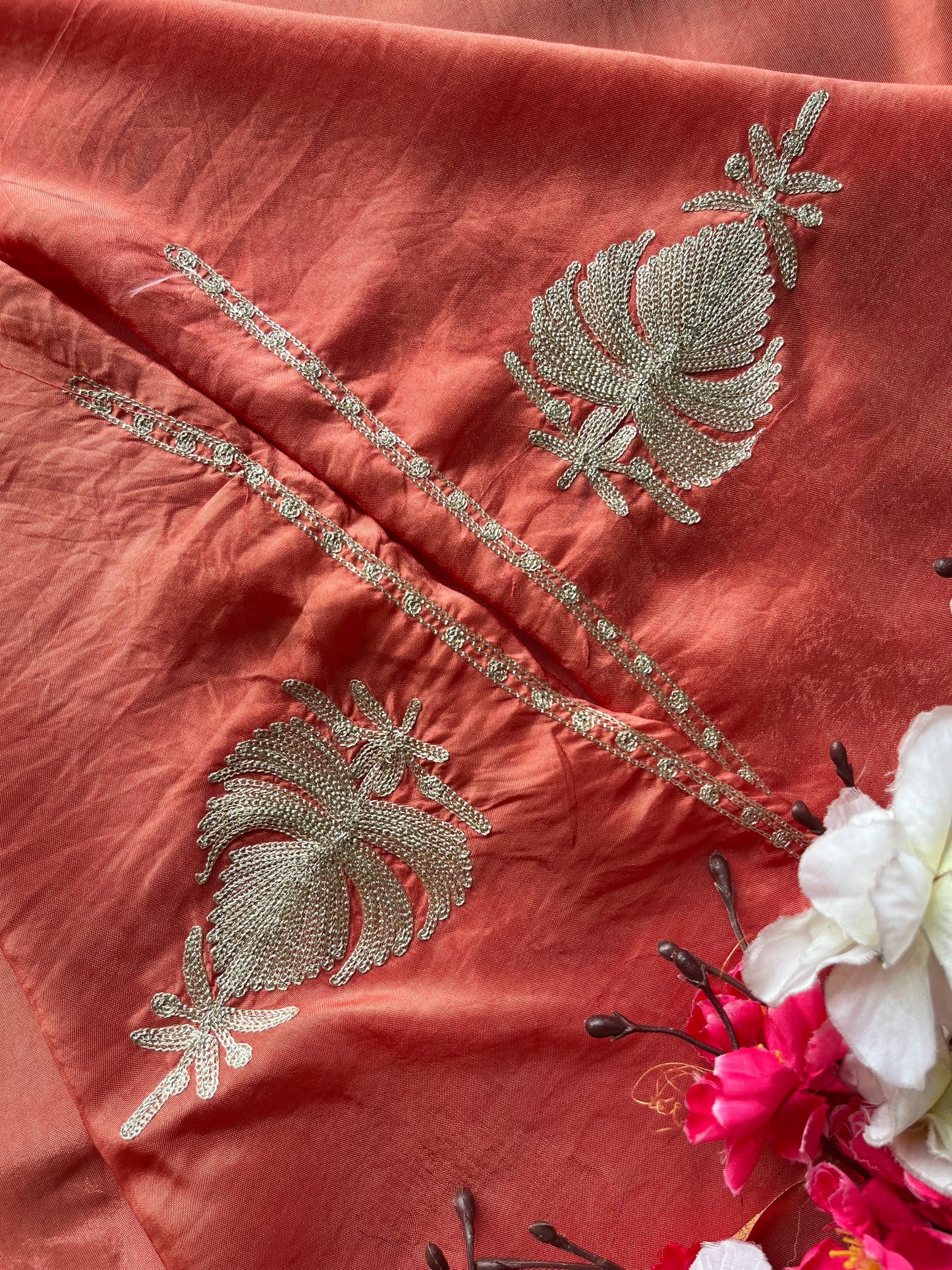 Peach Pink Silk Tilla Kashmiri Suit