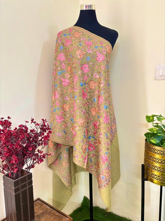 Pista Green Chinaar Jaal Kashmiri Semi Pashmina Stole
