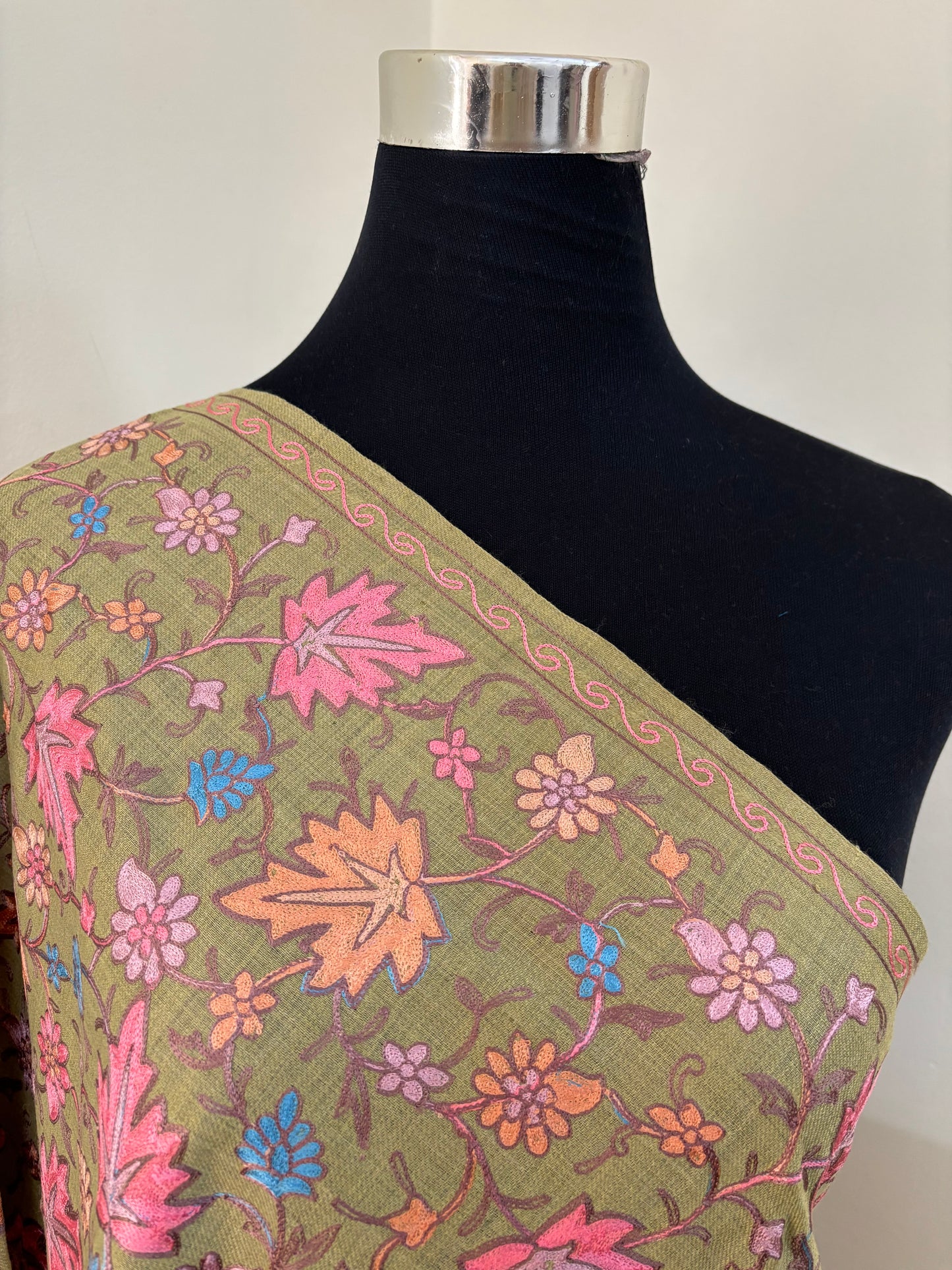 Pista Green Chinaar Jaal Kashmiri Semi Pashmina Stole