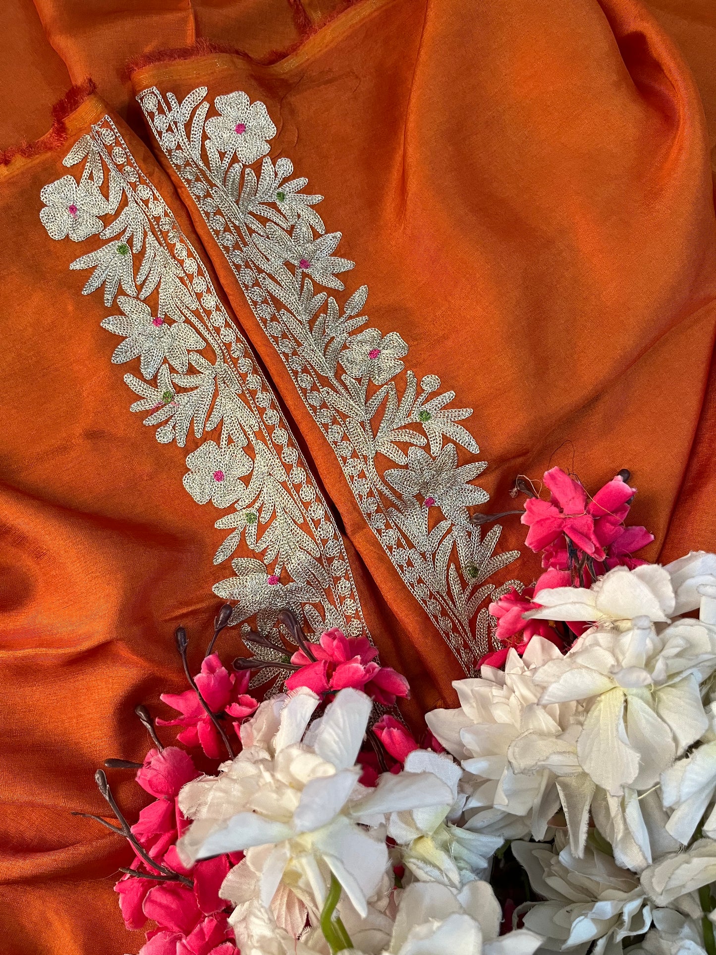 Dull Orange Opada Silk Kashmiri Suits