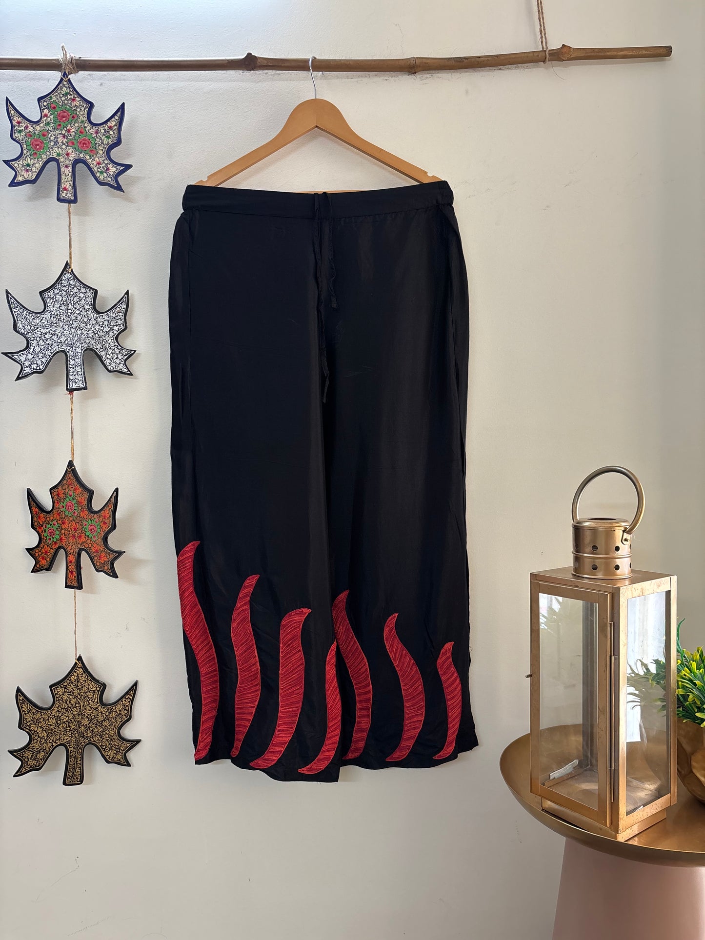 Women Black Solid Wide Leg Aari embroidered palazzos ‘L’