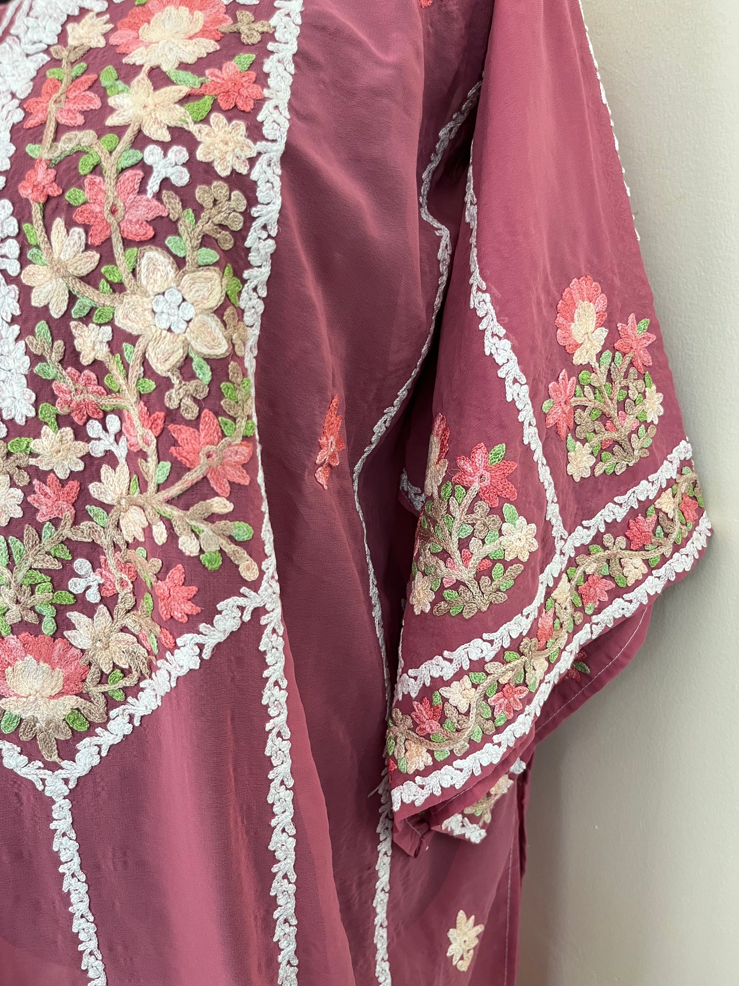 Pink Georgette All over Work Aari Embroidered Unstitched Kurta