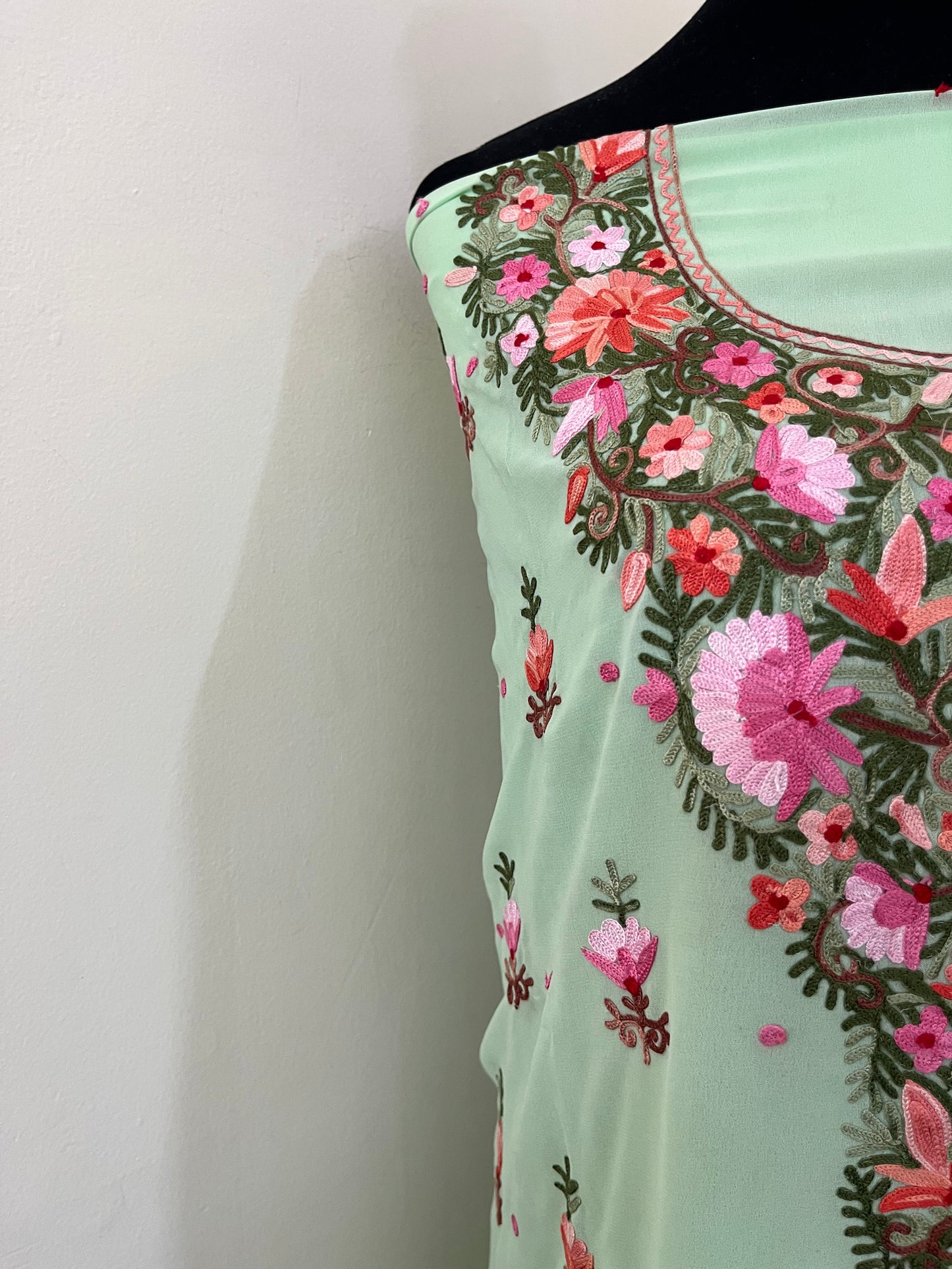 Tea Green Georgette Kashmiri Kurta Material