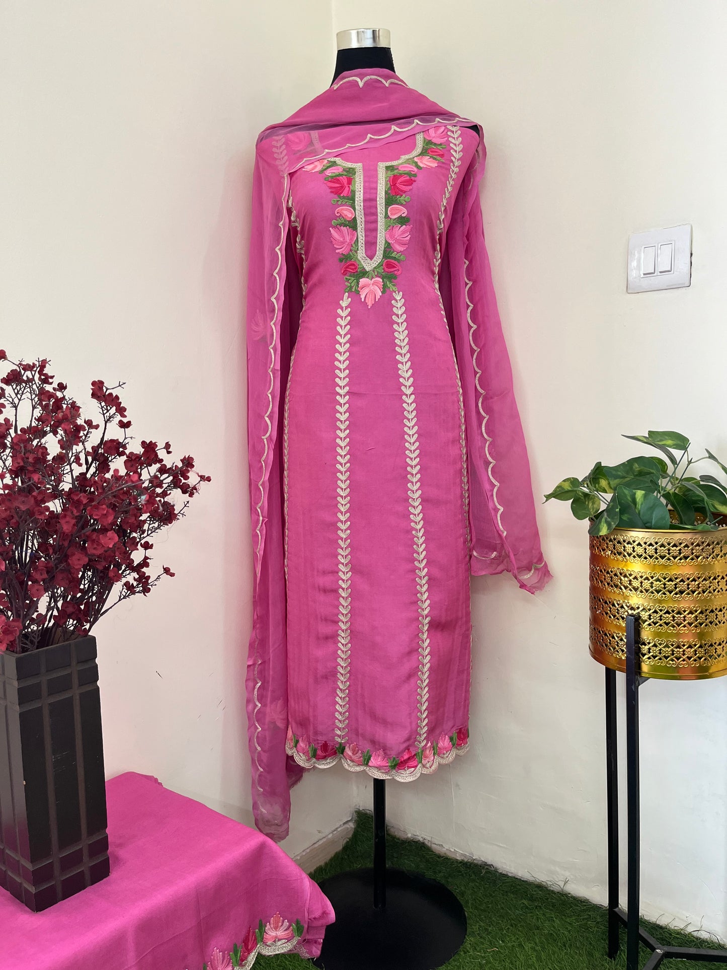 Sanam’ Mauve Silk Aari Embroidered Suit material