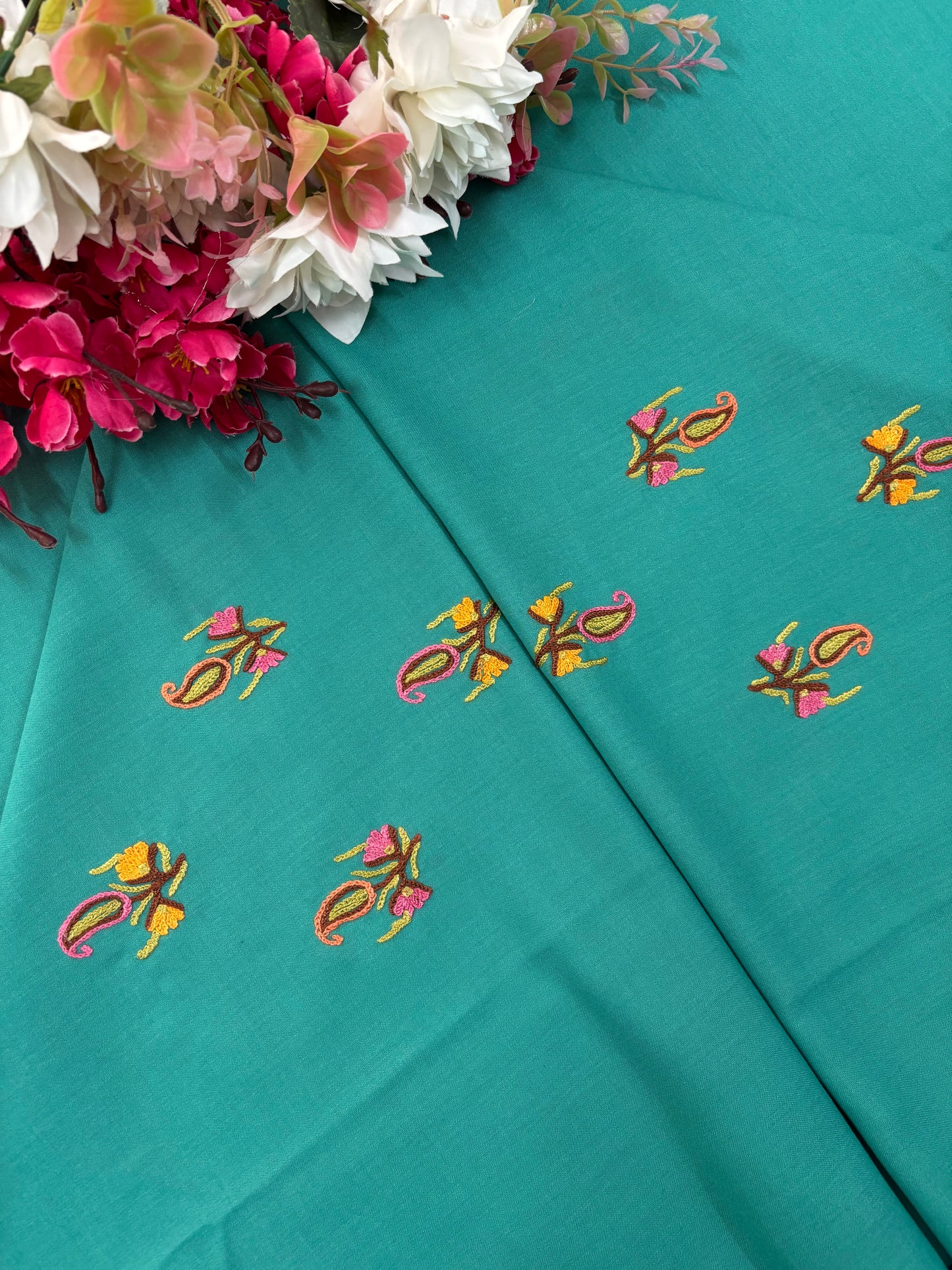 Cotton Green Two Piece Set (Hand Embroidered)