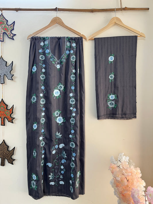 Deep Grey Muslin Cotton Striped Sequin Pattern Unstitched Co-ord Set