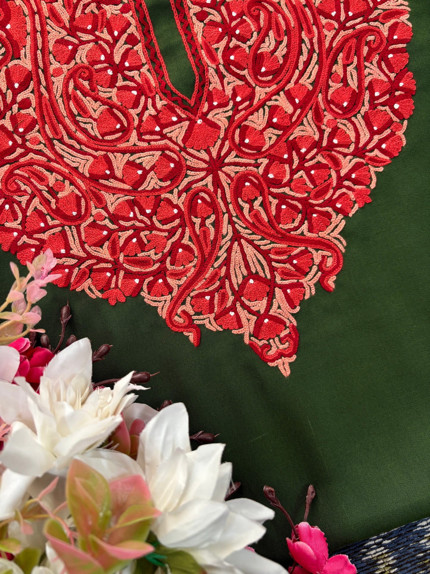 Green Cotton Cord Set (Hand Embroidered)