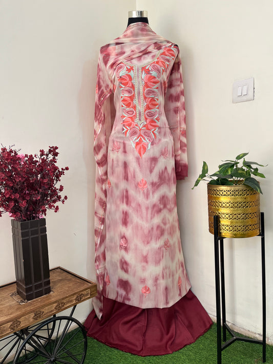 Coffee White Pure Georgette Ty Dy Kashmiri Suit