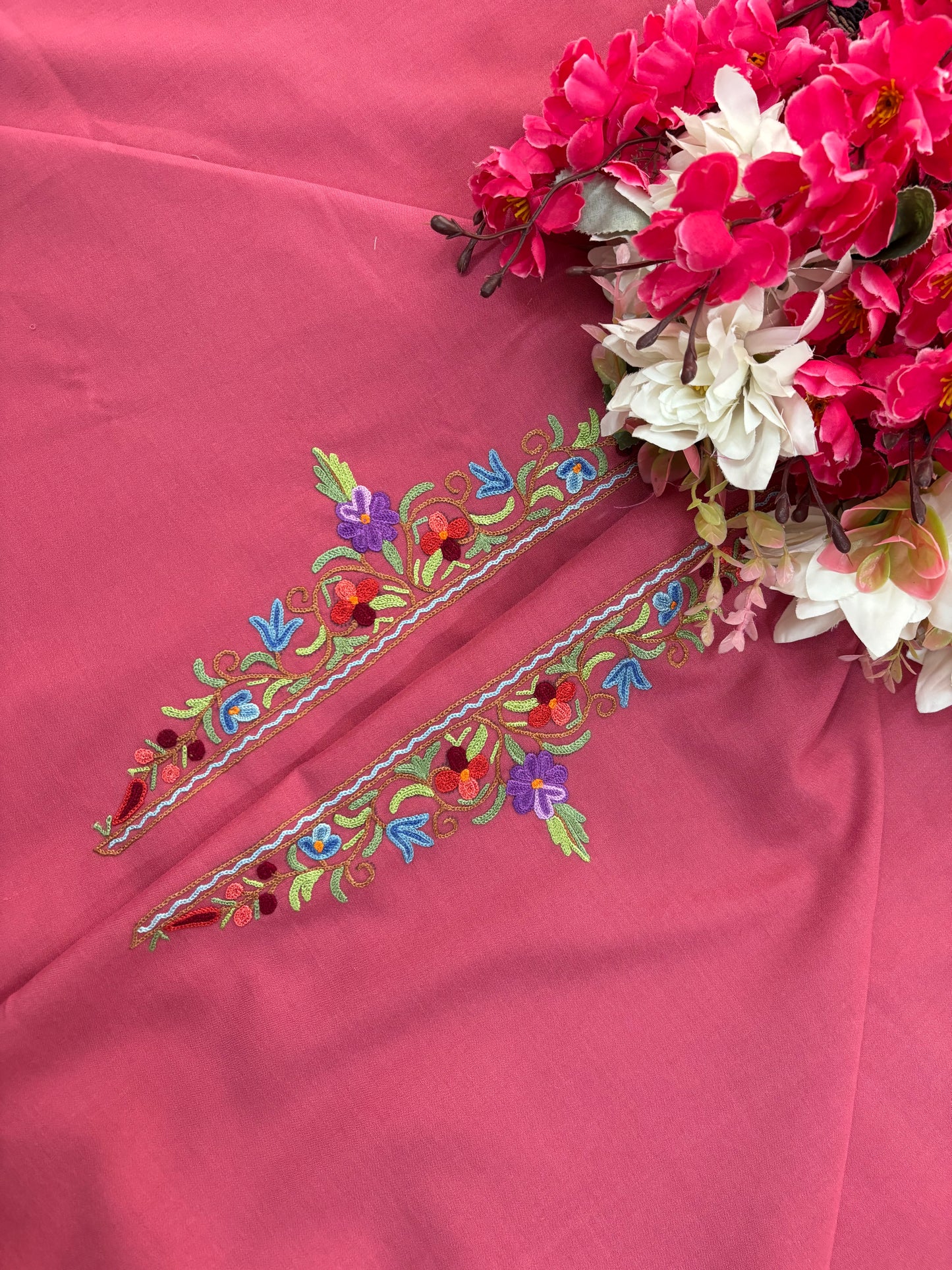 Onion Pink Cotton Cord Set (Hand Embroidered)