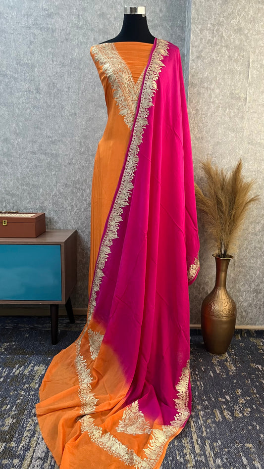Orange Sanam Silk Kashmiri Suit