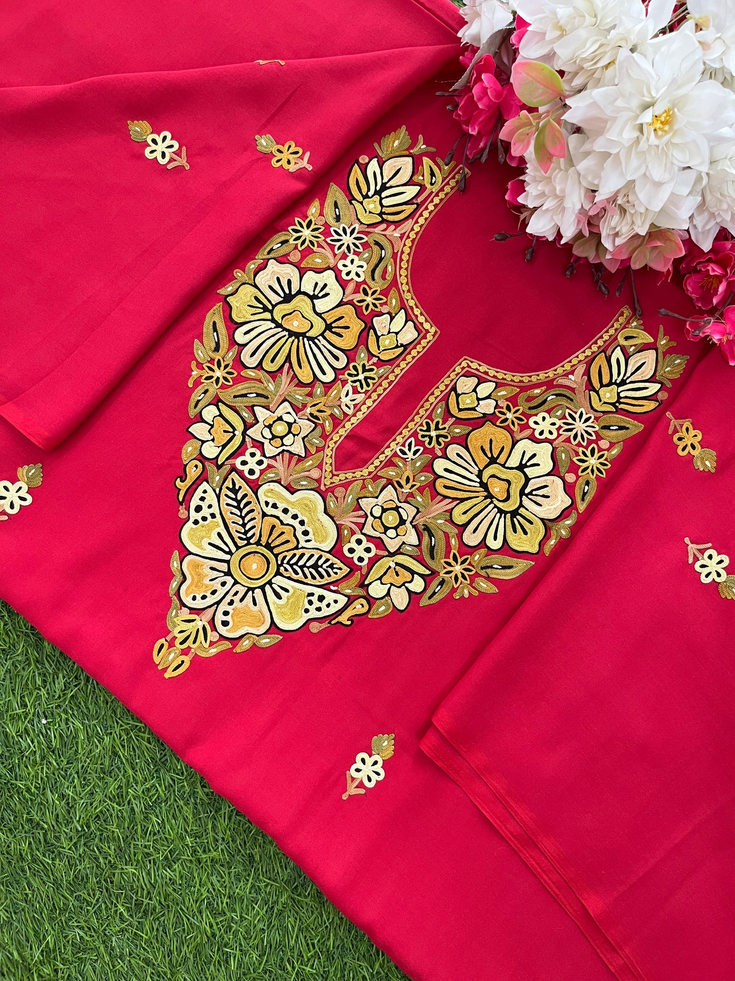 Red Cotton Unstitched Cord Set