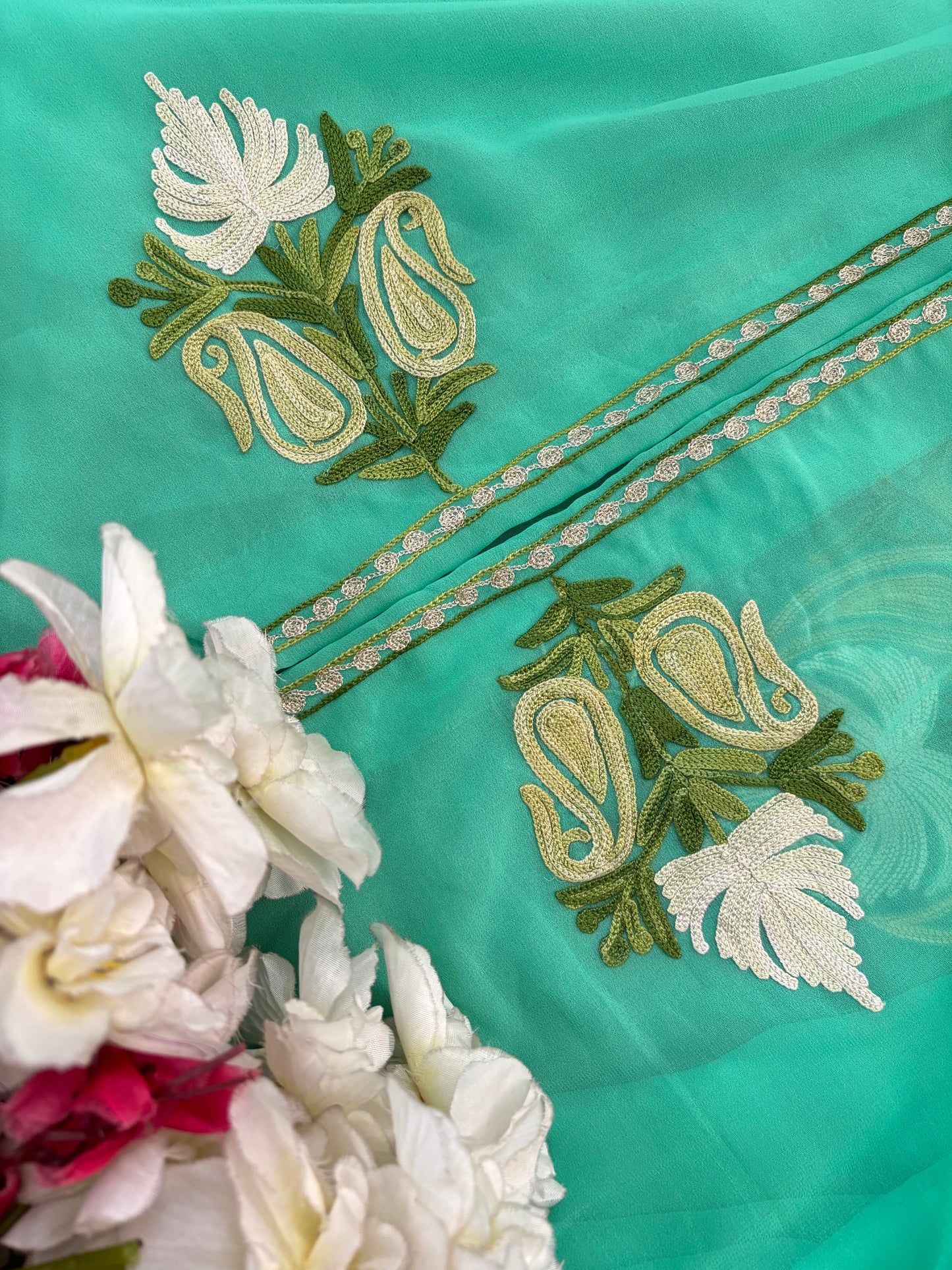 Sea Green Georgette 3pc Aari Embroidered Suit