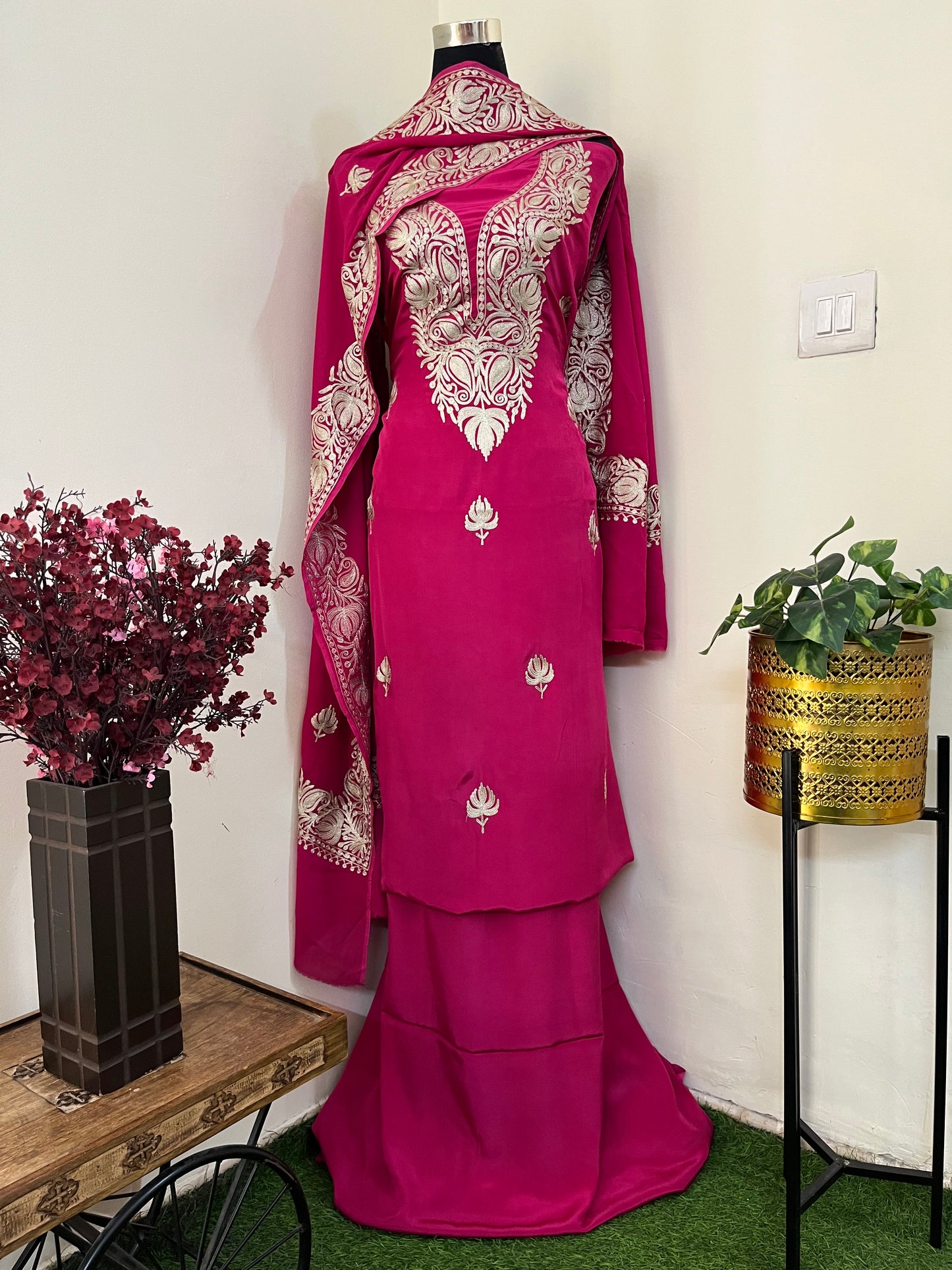 ‘Kalaa’ Hot Pink Crape Kashmiri Suit