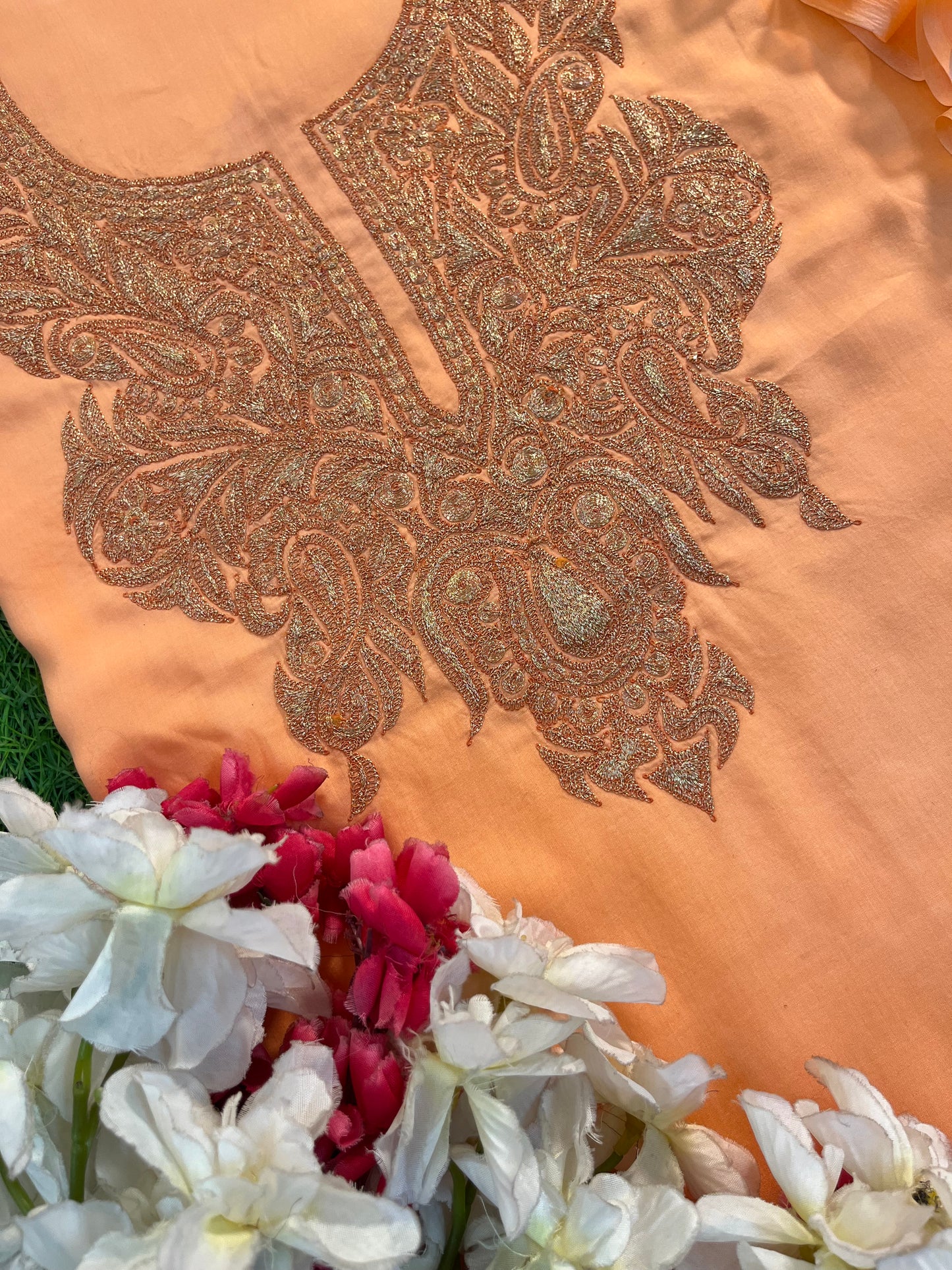 ‘Kalaa’ Peach Muslin Silk Tilla Embroidered Suit