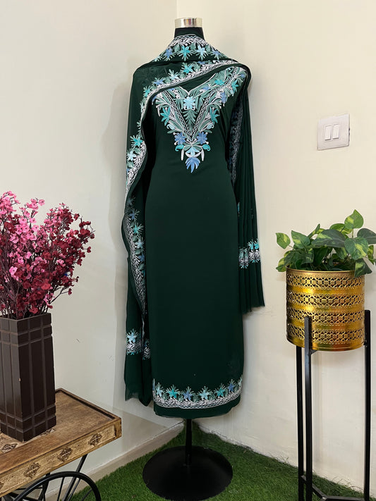 Green Georgette 3 Pc Kashmiri Suit