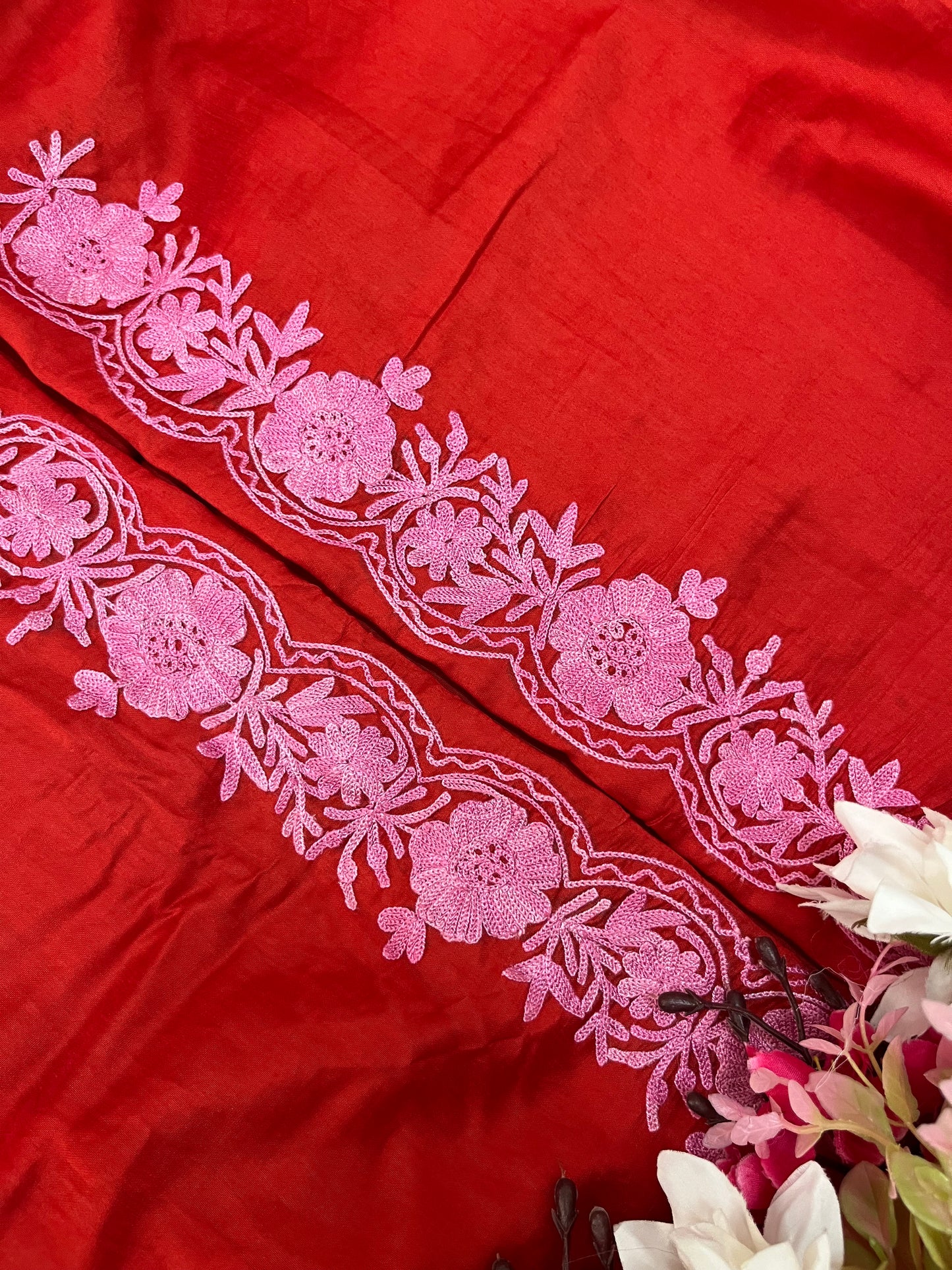 Red Chanderi Silk Kashmiri Suit