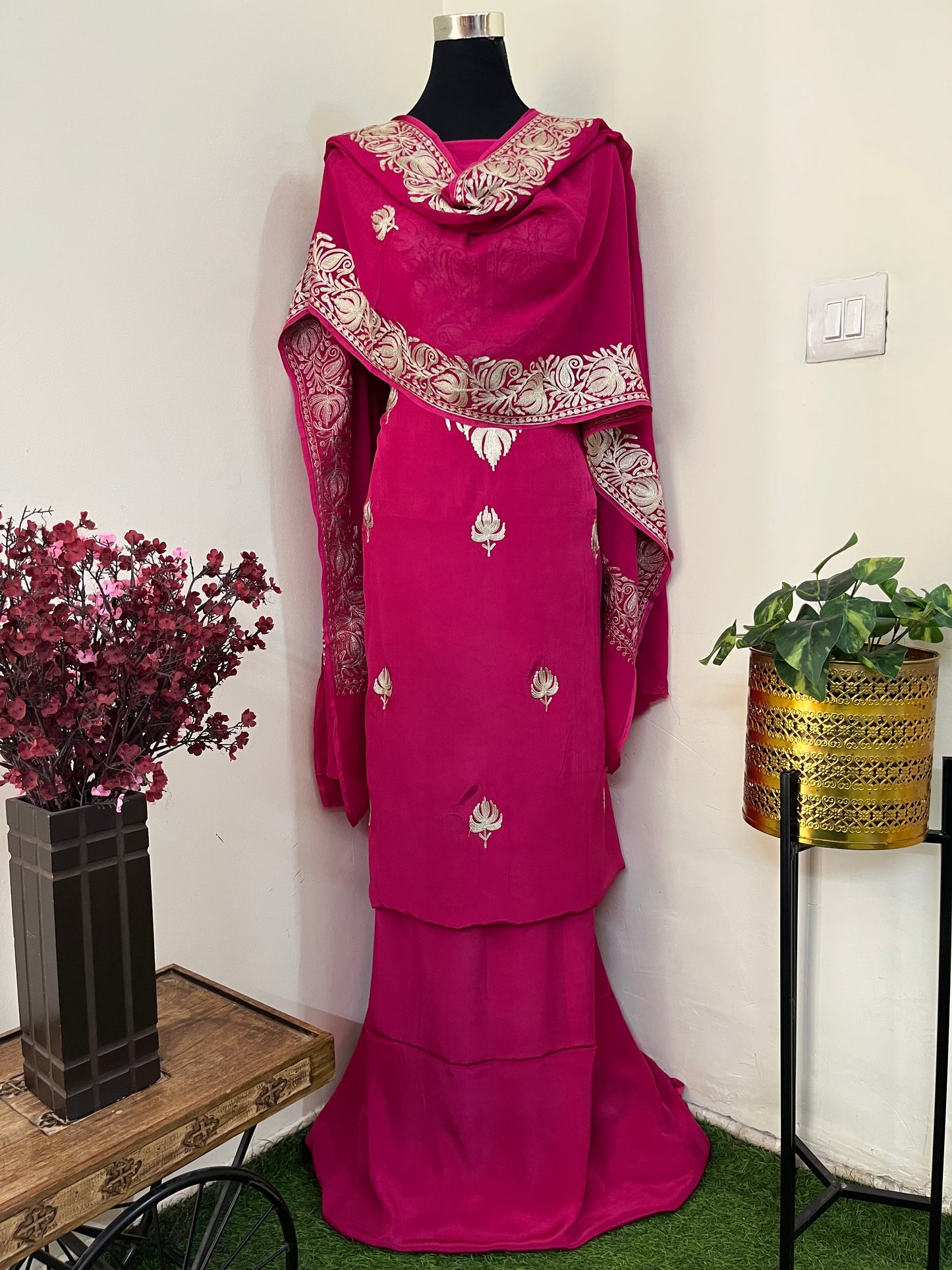 ‘Kalaa’ Hot Pink Crape Kashmiri Suit