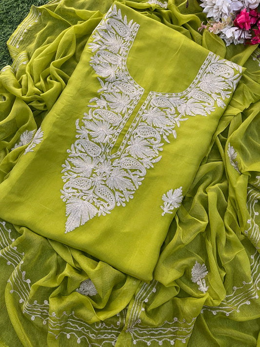 Green Silk Tilla Kashmiri Suit