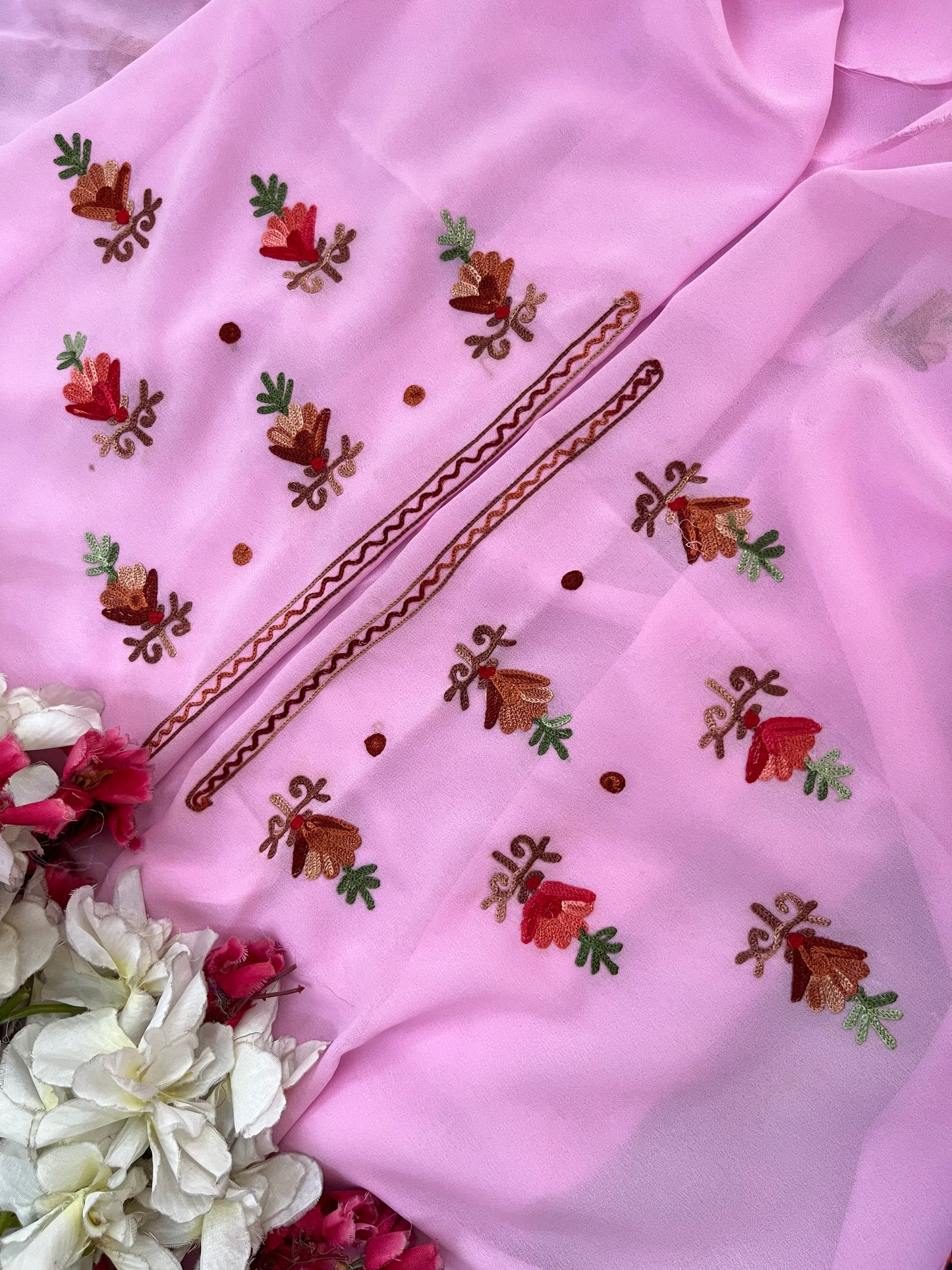 Candy Pink Georgette Kashmiri Kurta Material
