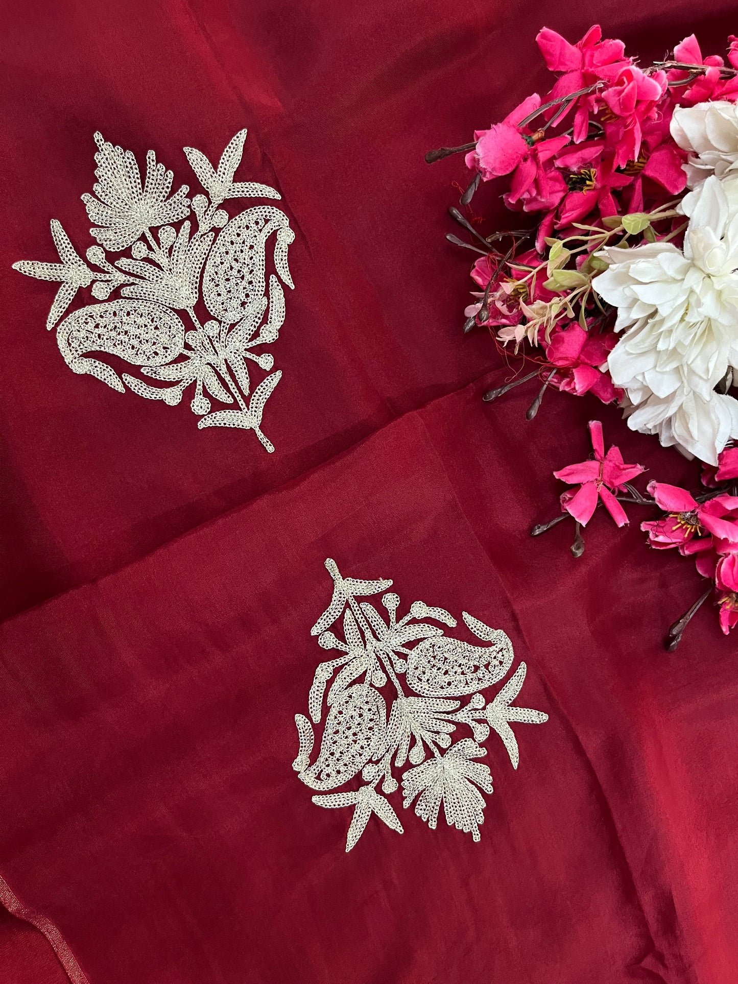 Maroon Silk Tilla Kashmiri Suit