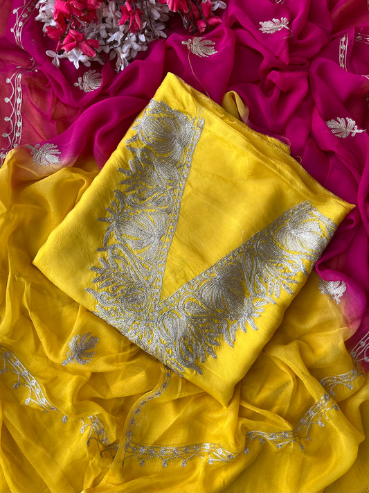 Yellow Opada Silk Kashmiri Suit