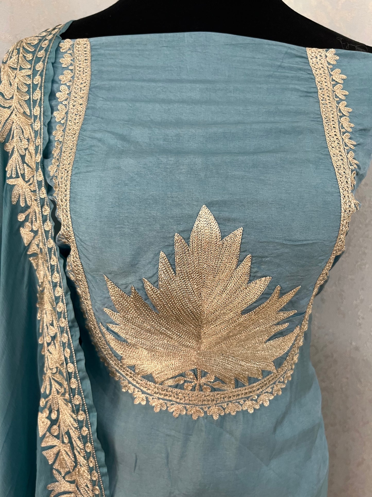 Soft Blue Tilla Kashmiri Silk Suit