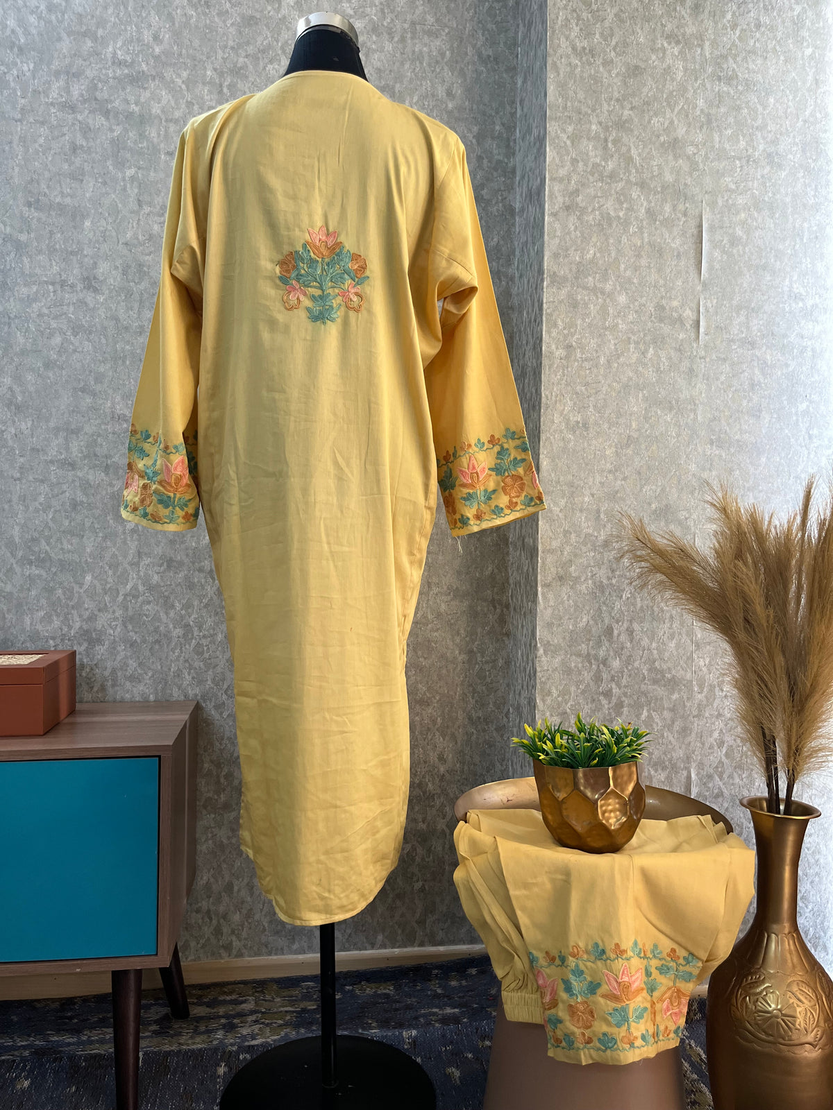 Golden Cotton Front Jaal Pheran Set Size(44)