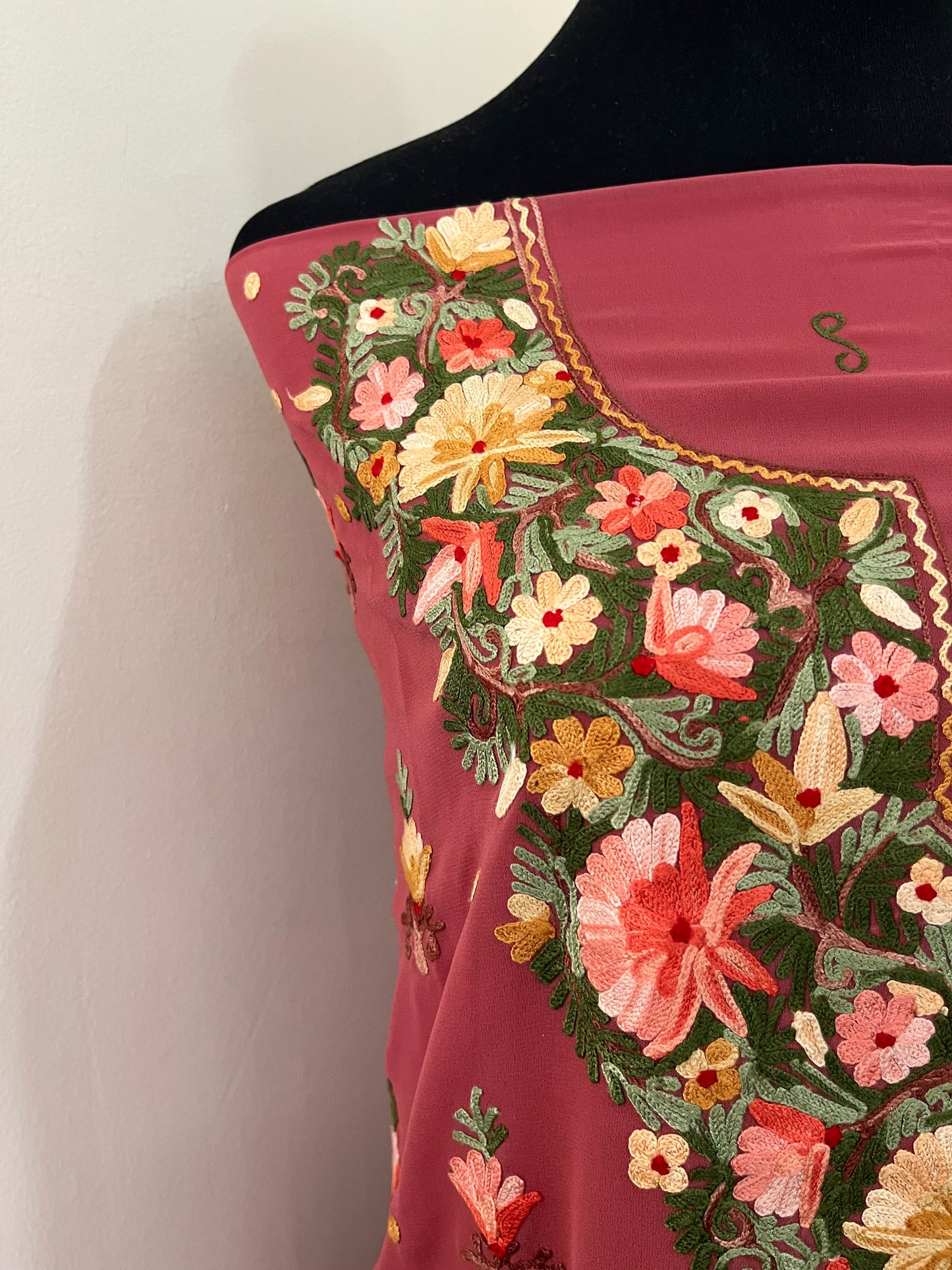 Blush Red Georgette Kashmiri Kurta Material