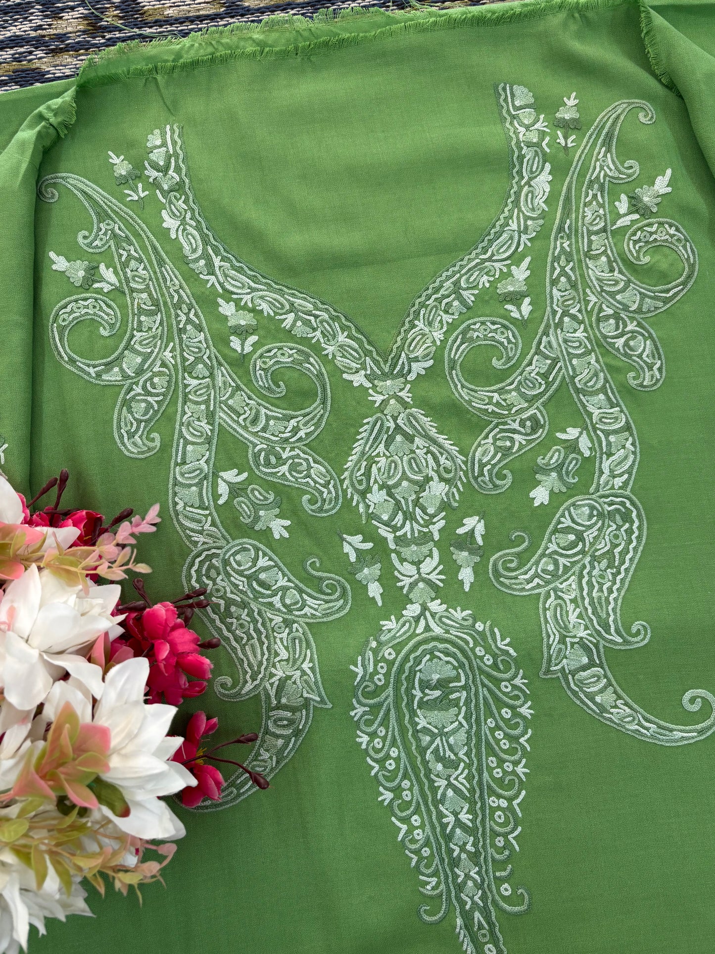 Green Cotton Cord Set (Hand Embroidered)