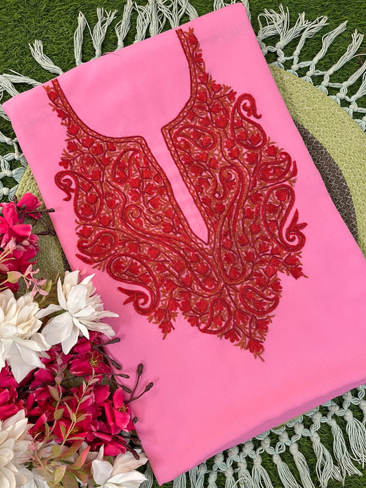 Pink Cotton Two Piece Suit (Hand Embroidered)