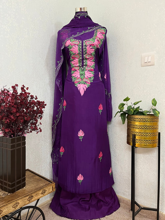 Purple Opada Silk Kashmiri Suits