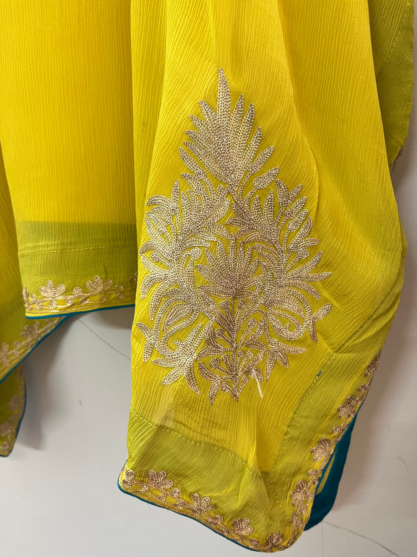 Golden Yellow Pure Chiffon Kashmiri Kaftan
