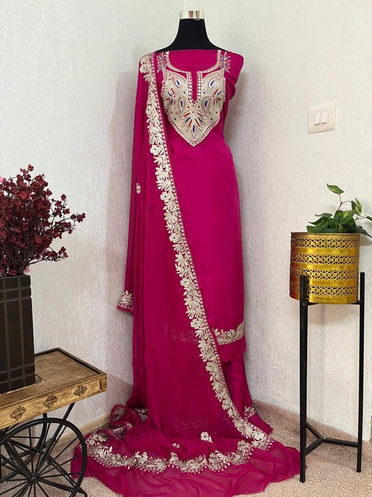 Hot Pink Opada Silk Kashmiri Suits