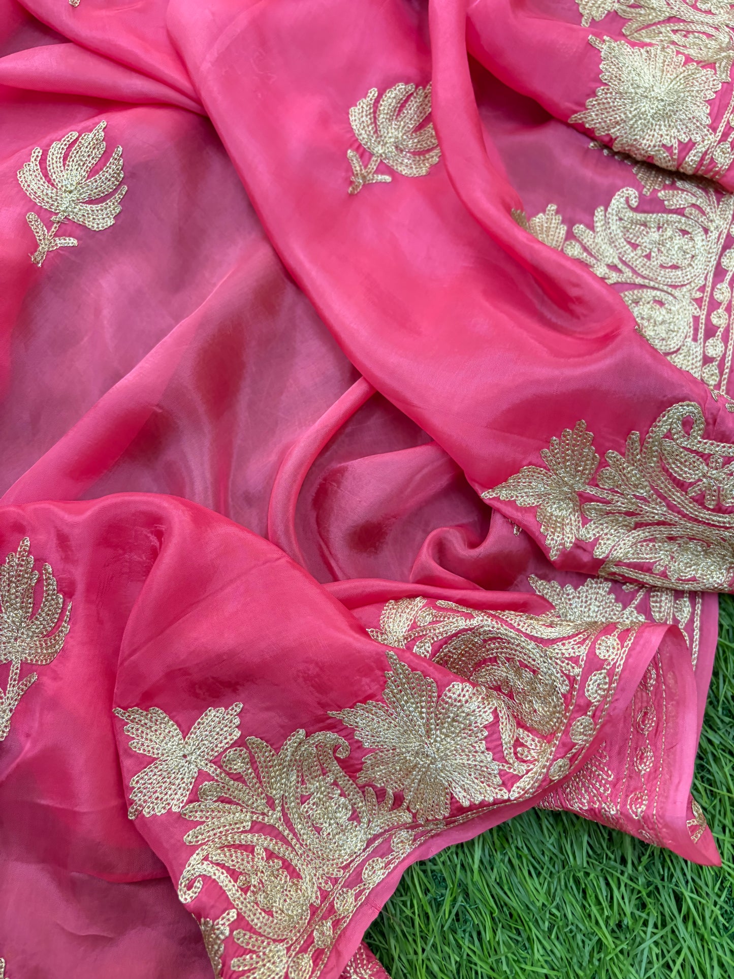 Pink Silk Tilla Embroidered Suit material
