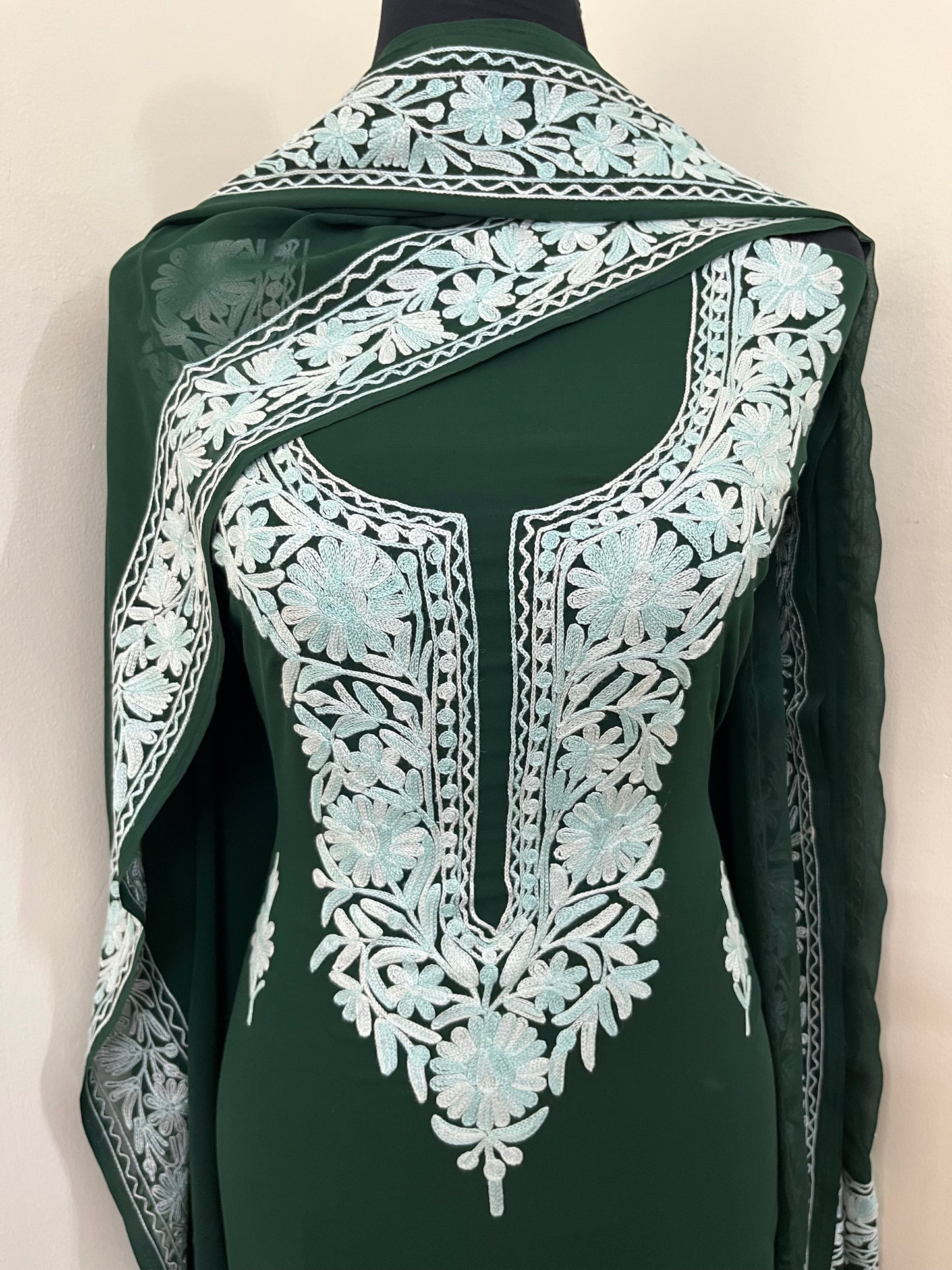 Georgette Green 3 Pc Aari Embroidered Suit Set