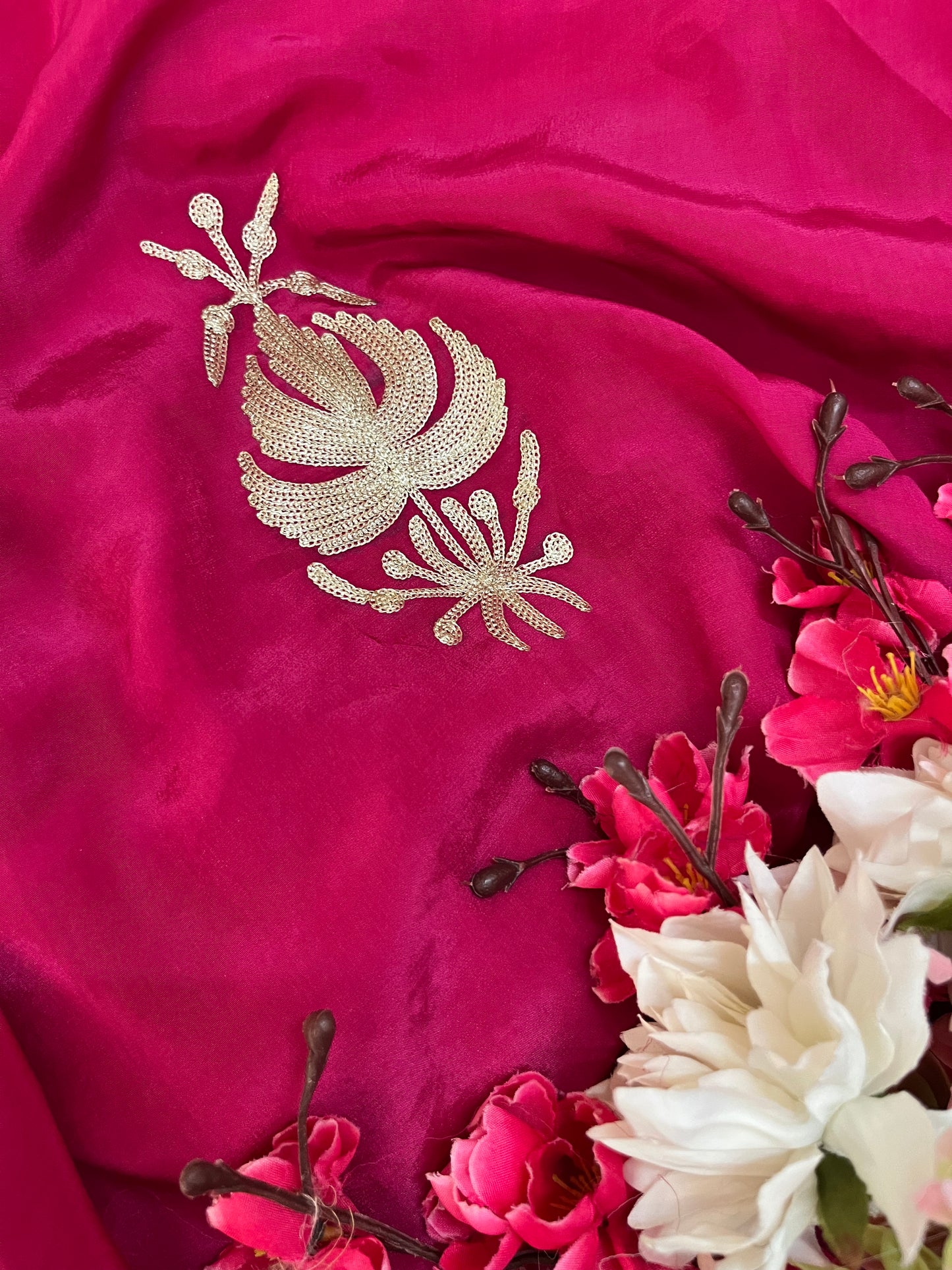 ‘Kalaa’ Hot Pink Crape Kashmiri Suit
