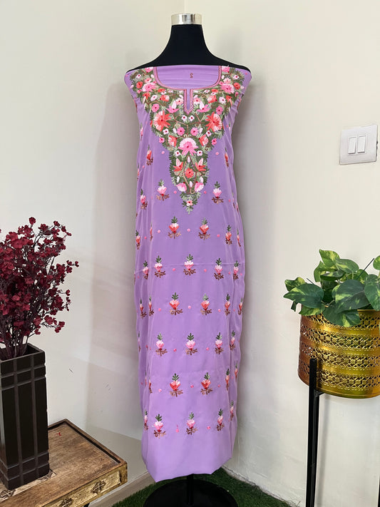 Lilac Georgette Kashmiri Kurta Material