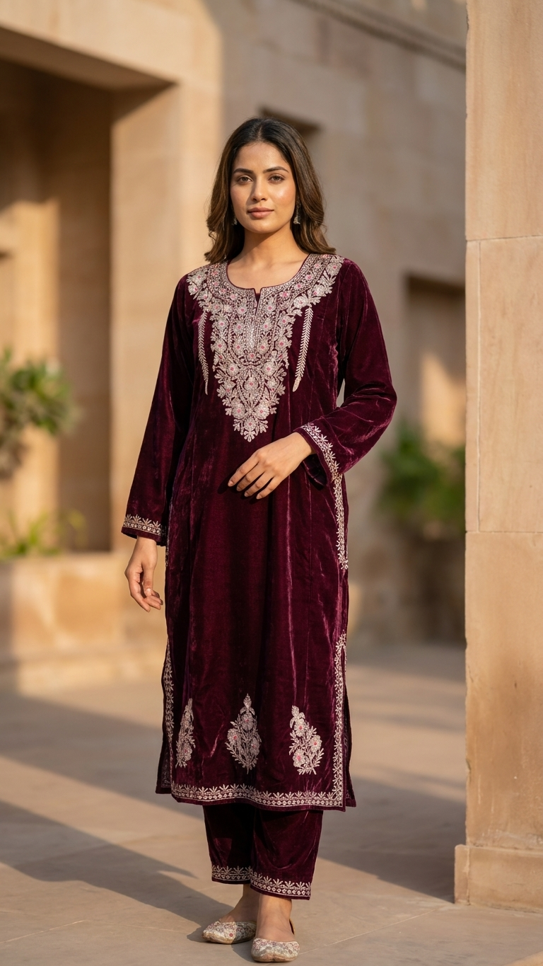 Wine Velvet Tilla Pheran (Size 50)